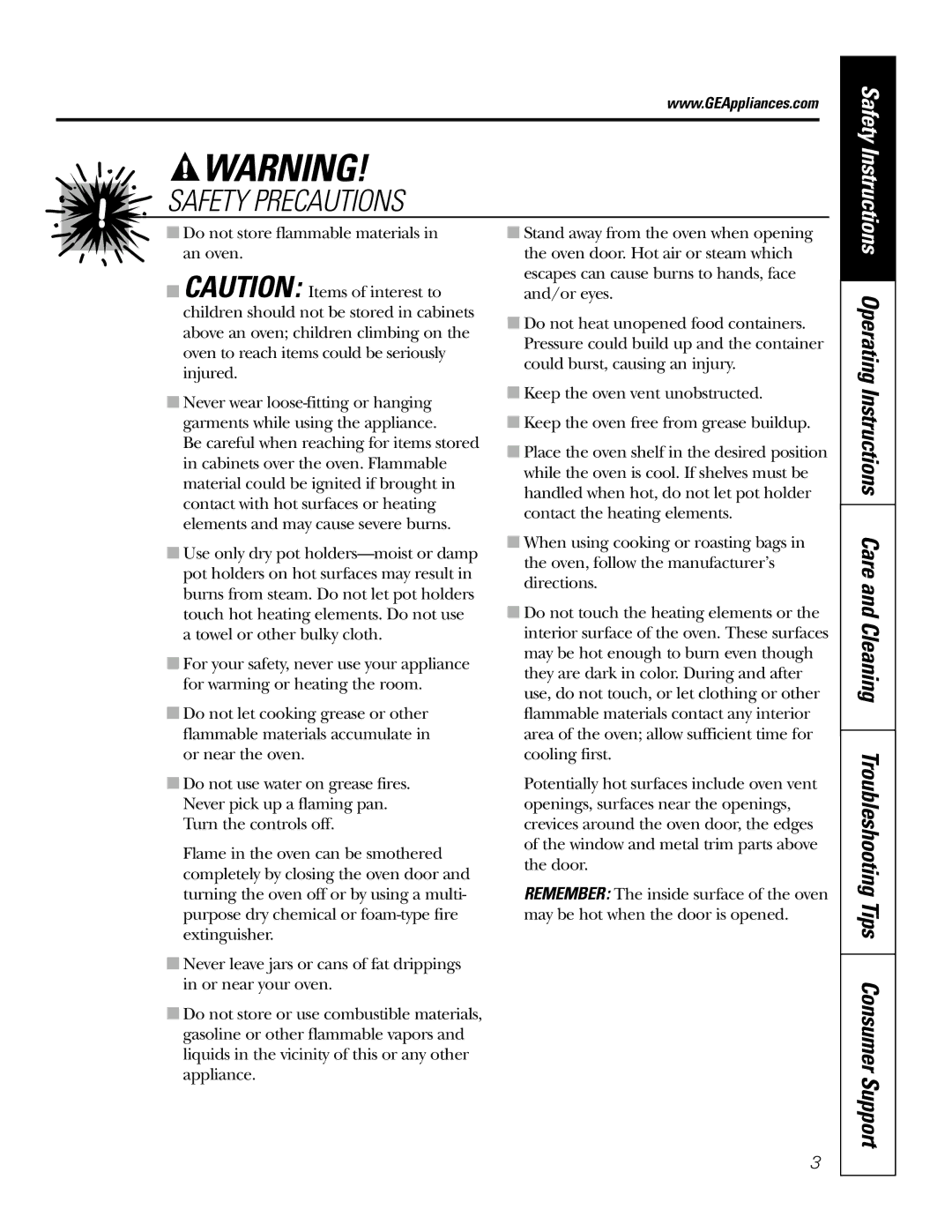 GE JRP 28 owner manual Safety Instructions 