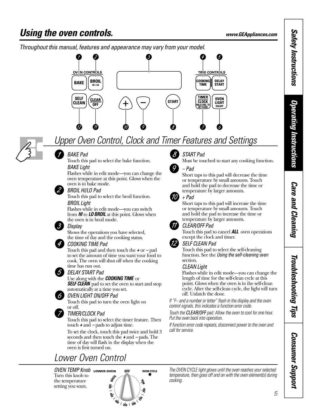 GE JRP 28 owner manual Using the oven controls, Support, Cooking 