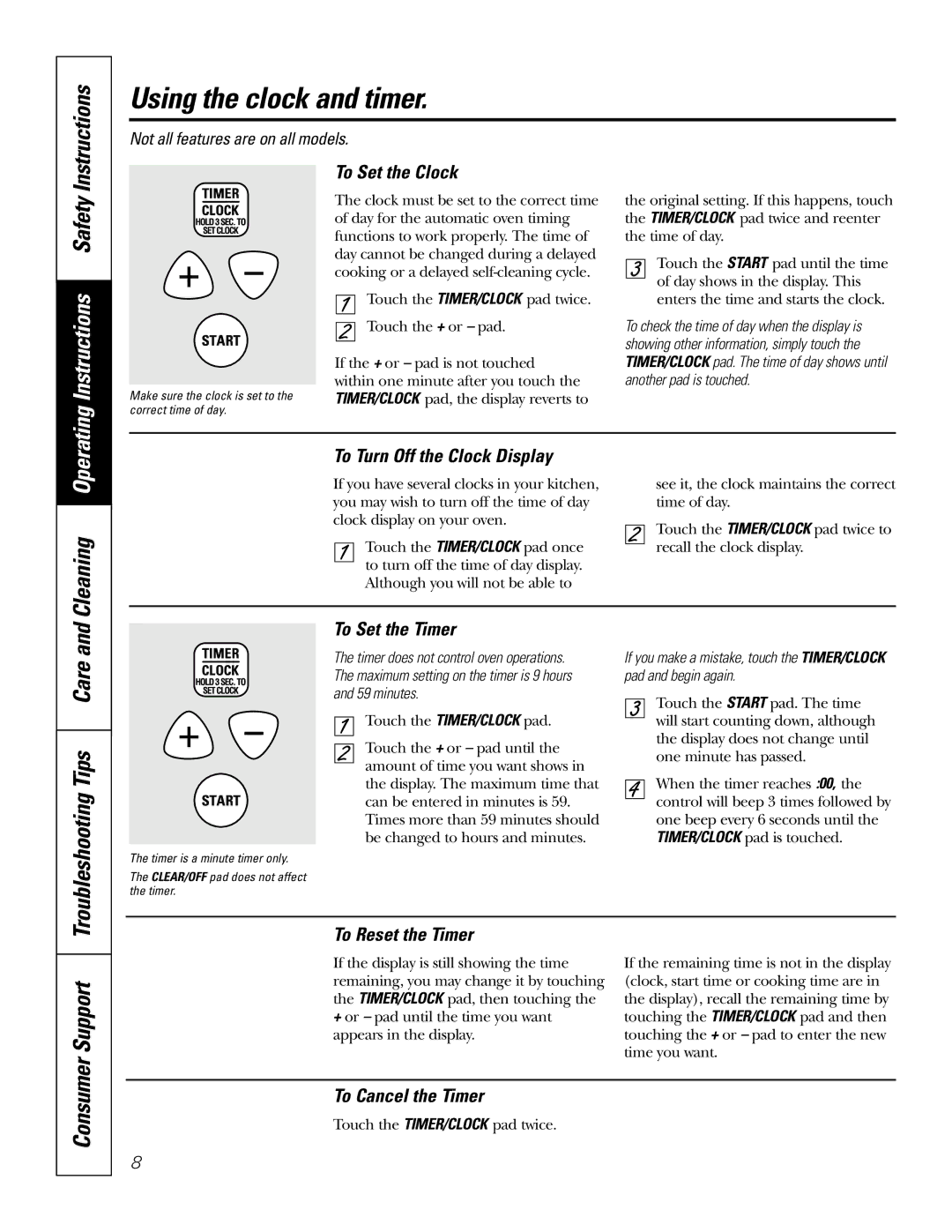 GE JRP 28 owner manual Using the clock and timer, Cleaning 