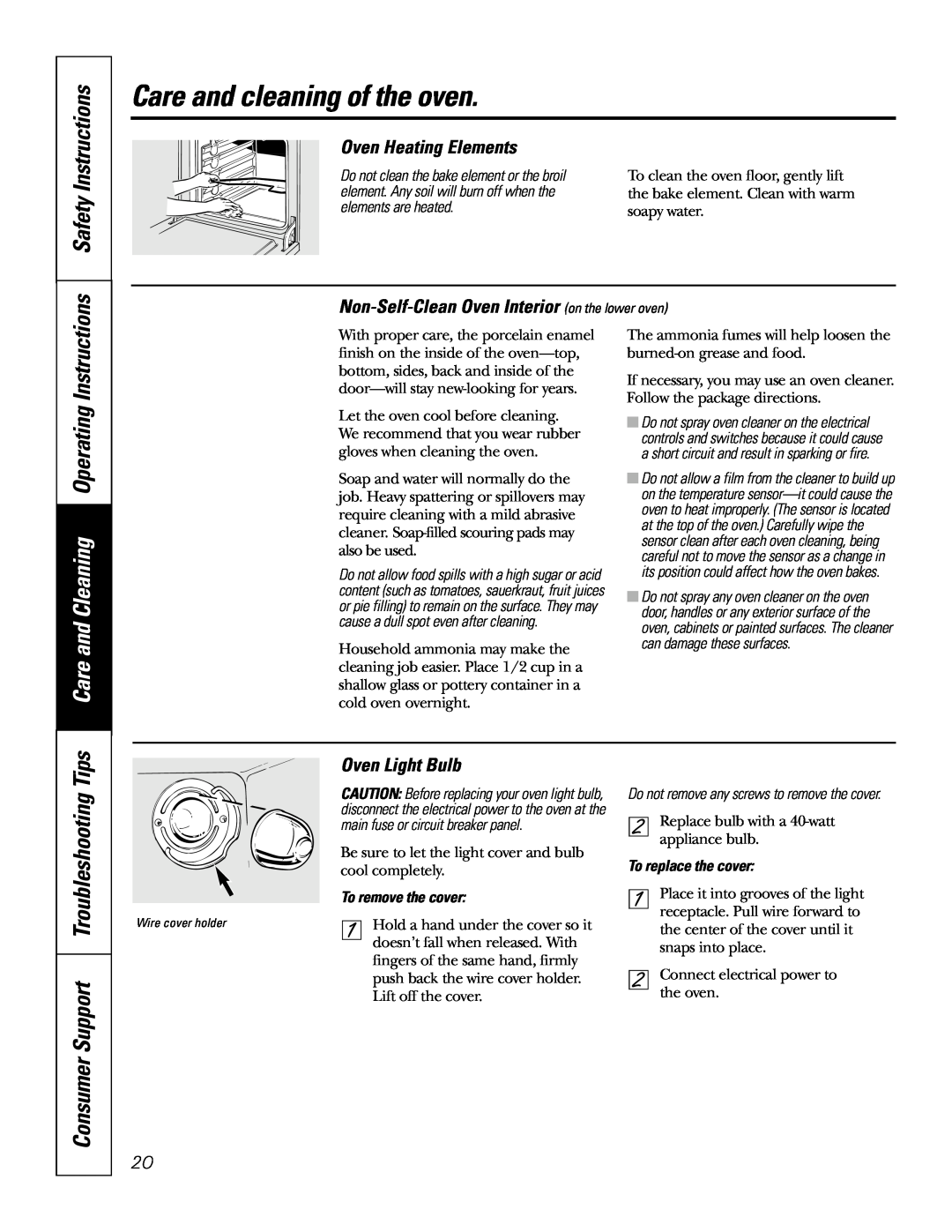 GE JRP 28 Consumer Support Troubleshooting Tips, Care and Cleaning Operating Instructions, Oven Heating Elements 