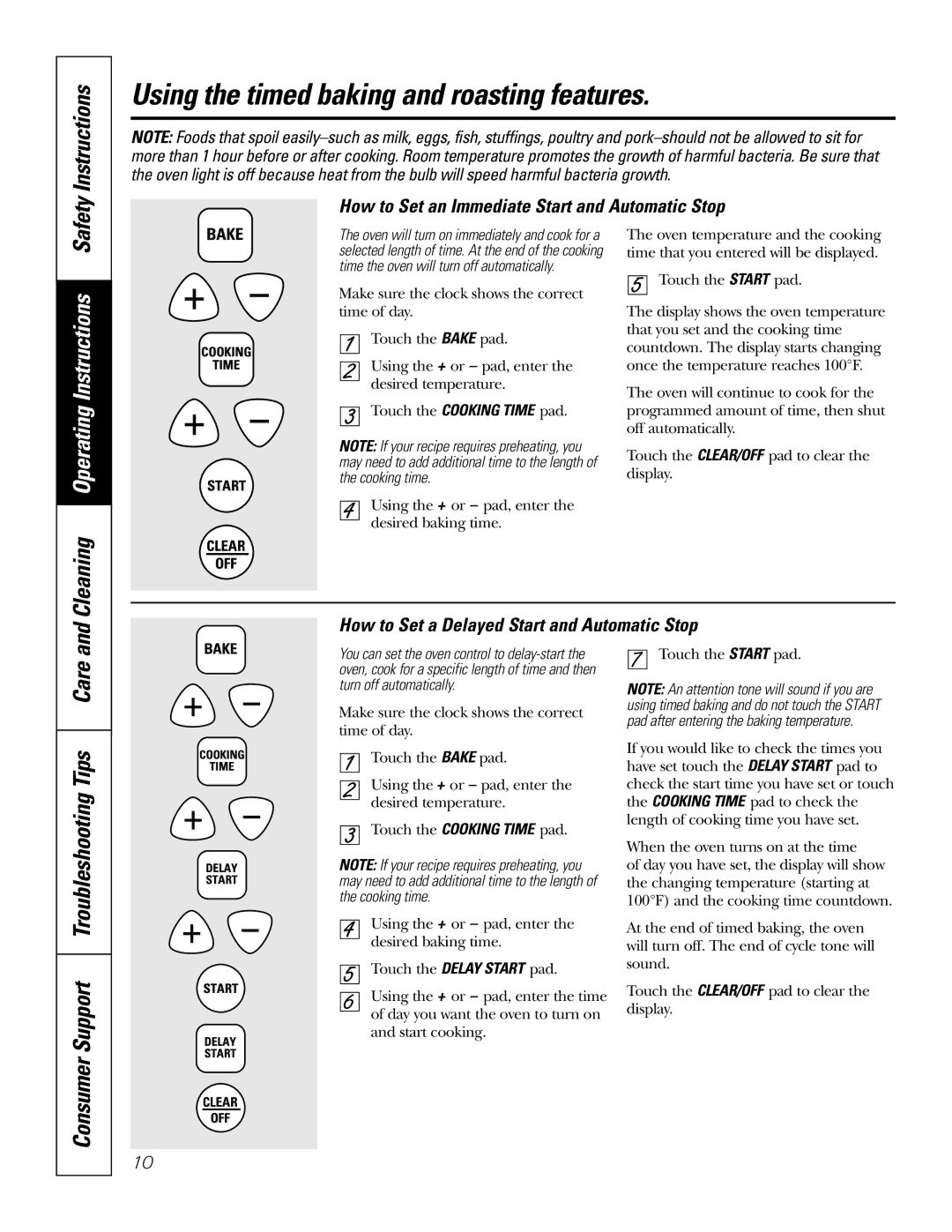 GE JRP20 owner manual Using the timed baking and roasting features, Cleaning Operating Instructions 