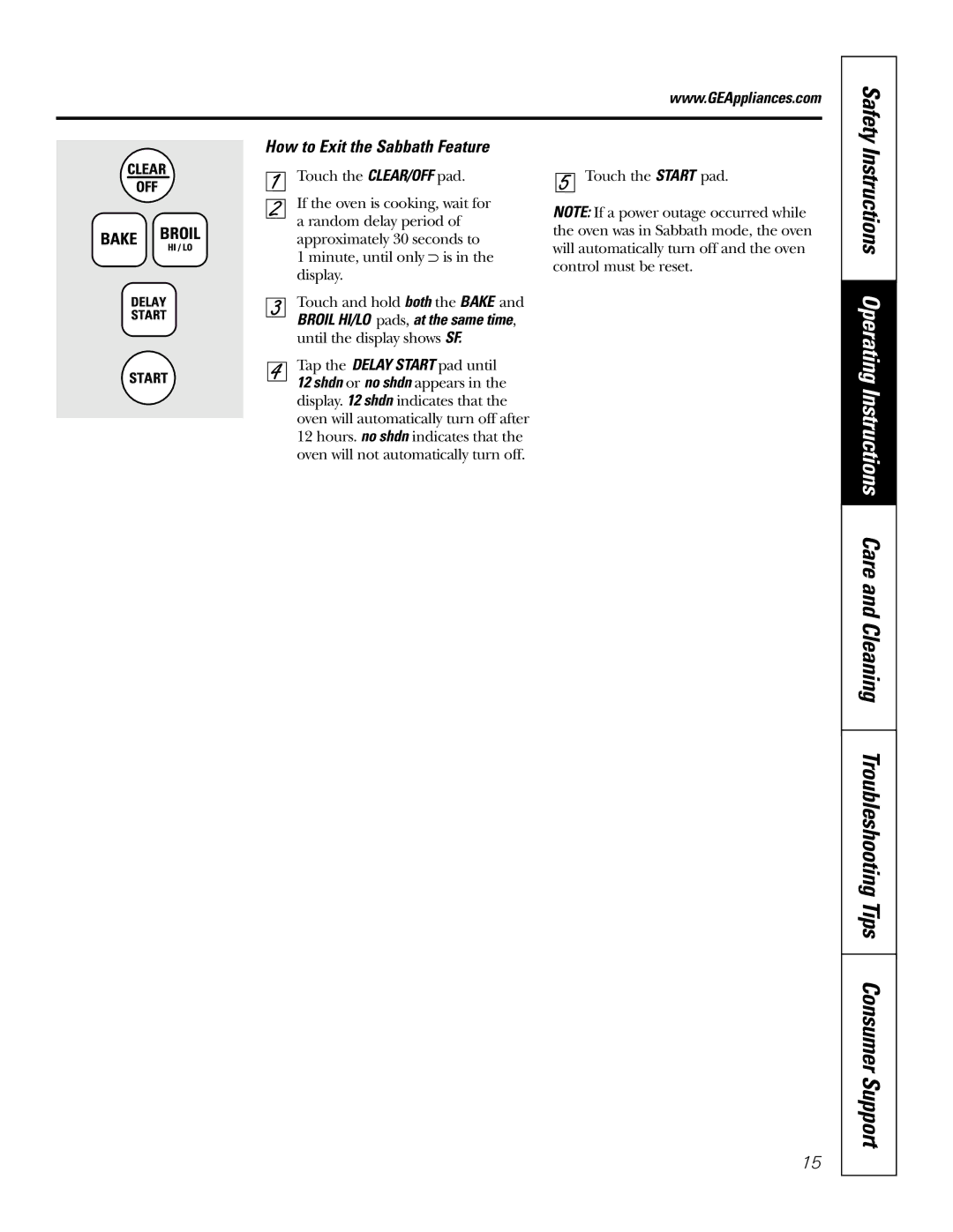 GE JRP20 owner manual How to Exit the Sabbath Feature 