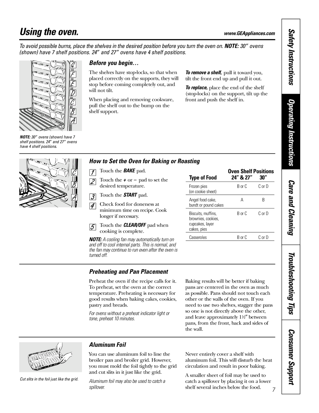 GE JRP20 Using the oven, Before you begin…, How to Set the Oven for Baking or Roasting, Preheating and Pan Placement 