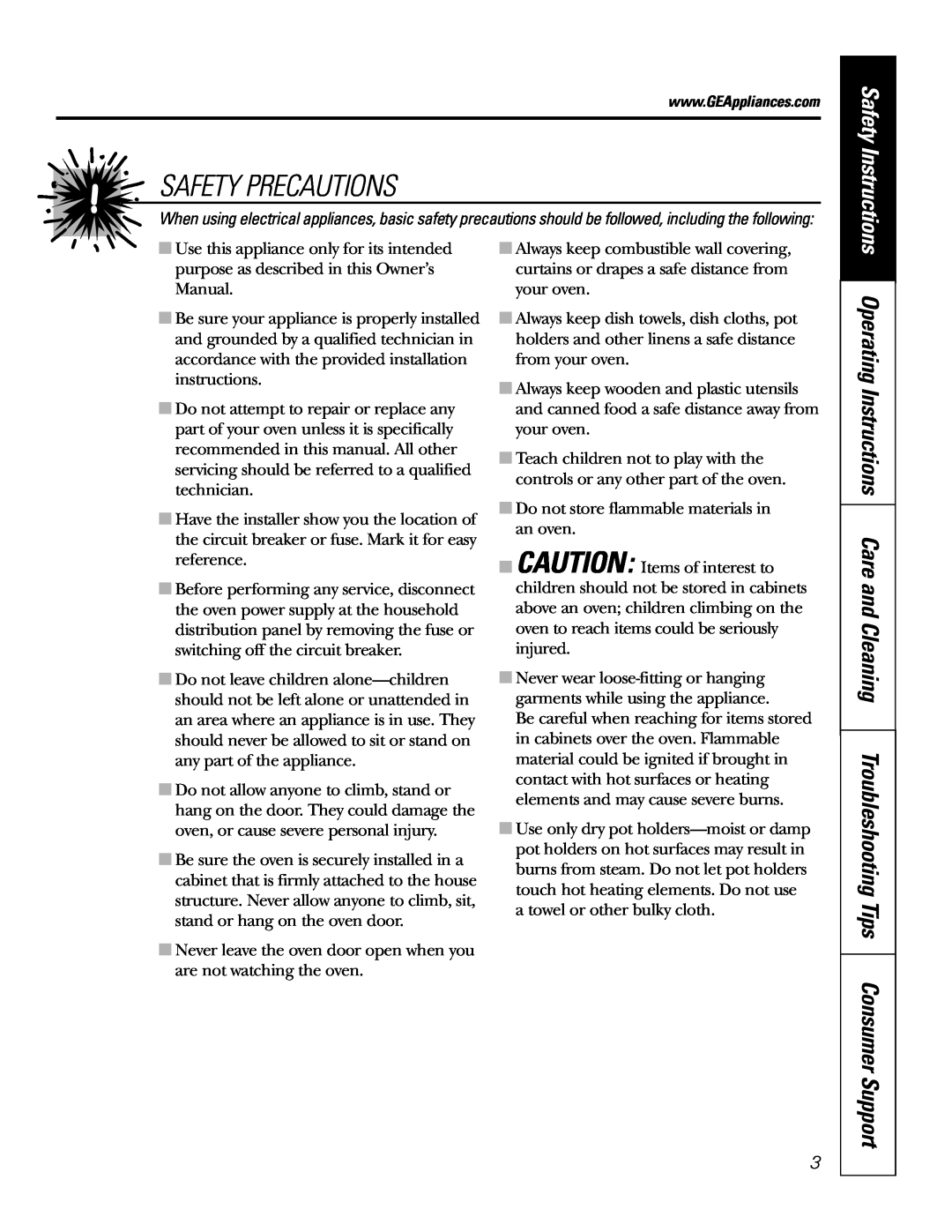 GE JRP20 owner manual Safety Precautions, Safety Instructions 