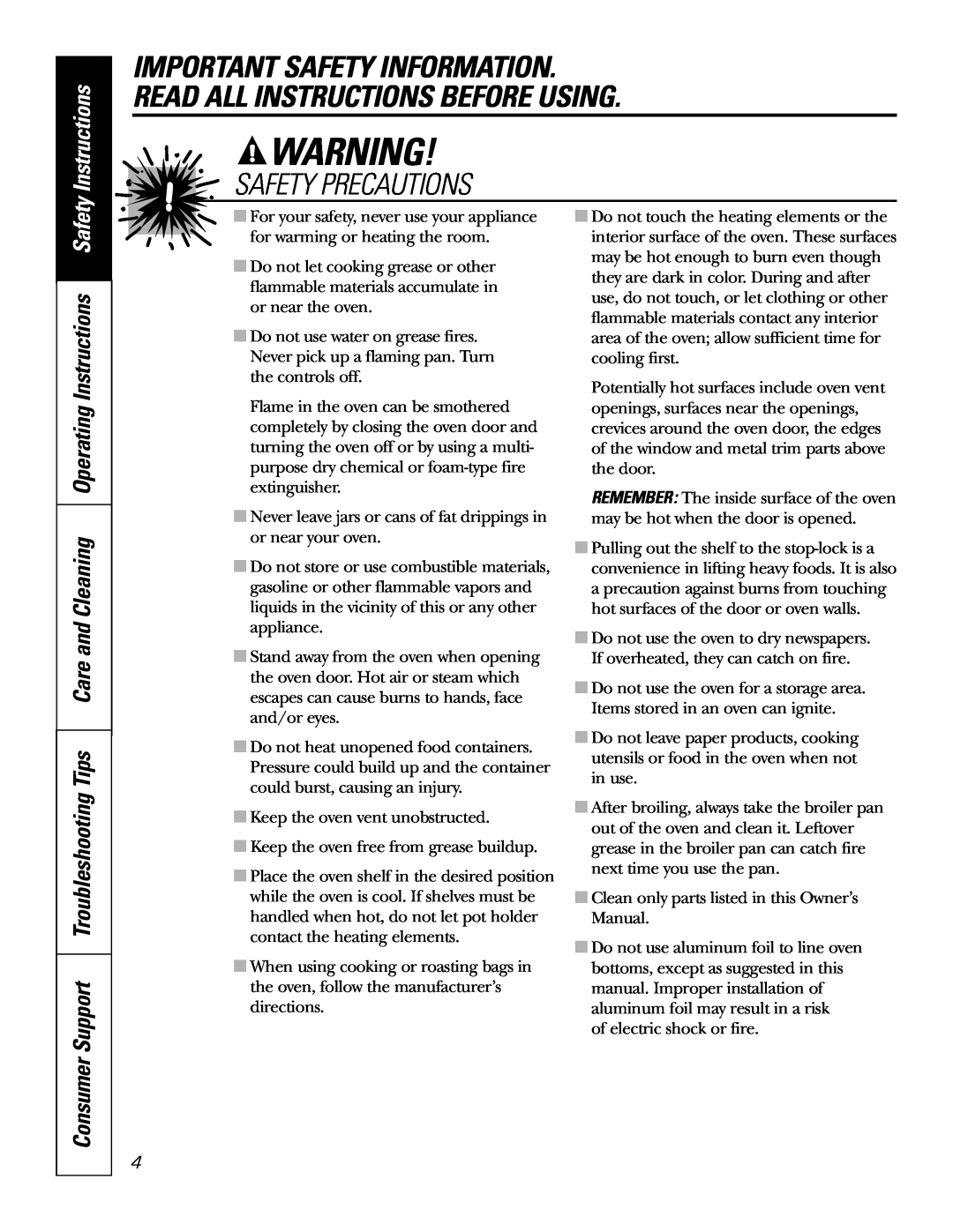 GE JRP20 owner manual Instructions, Safety Precautions 