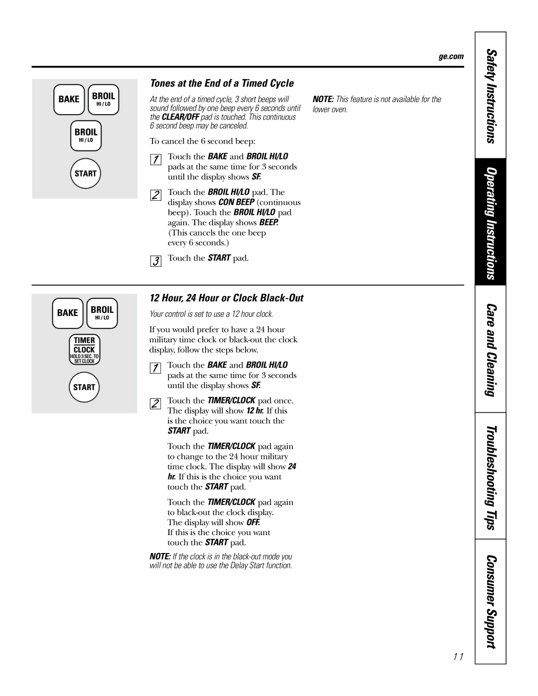 GE JRP28 Safety, Care and Cleaning Troubleshooting Tips Consumer Support, Tones at the End of a Timed Cycle, Start pad 