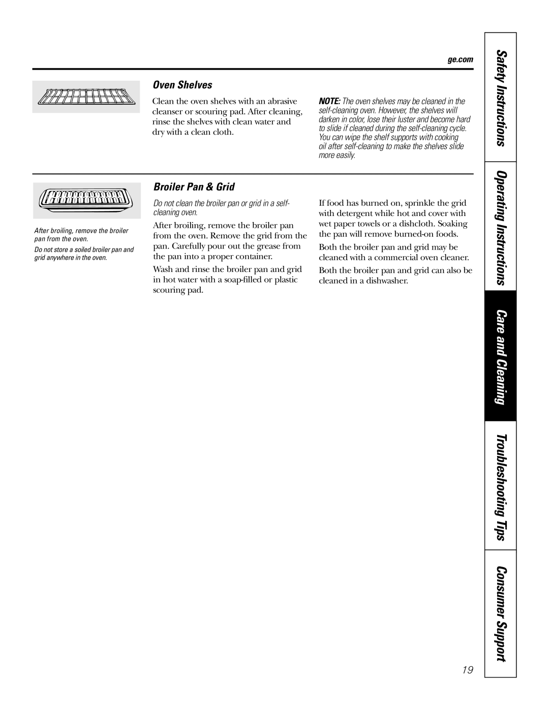 GE JRP28 owner manual Oven Shelves, Broiler Pan & Grid 