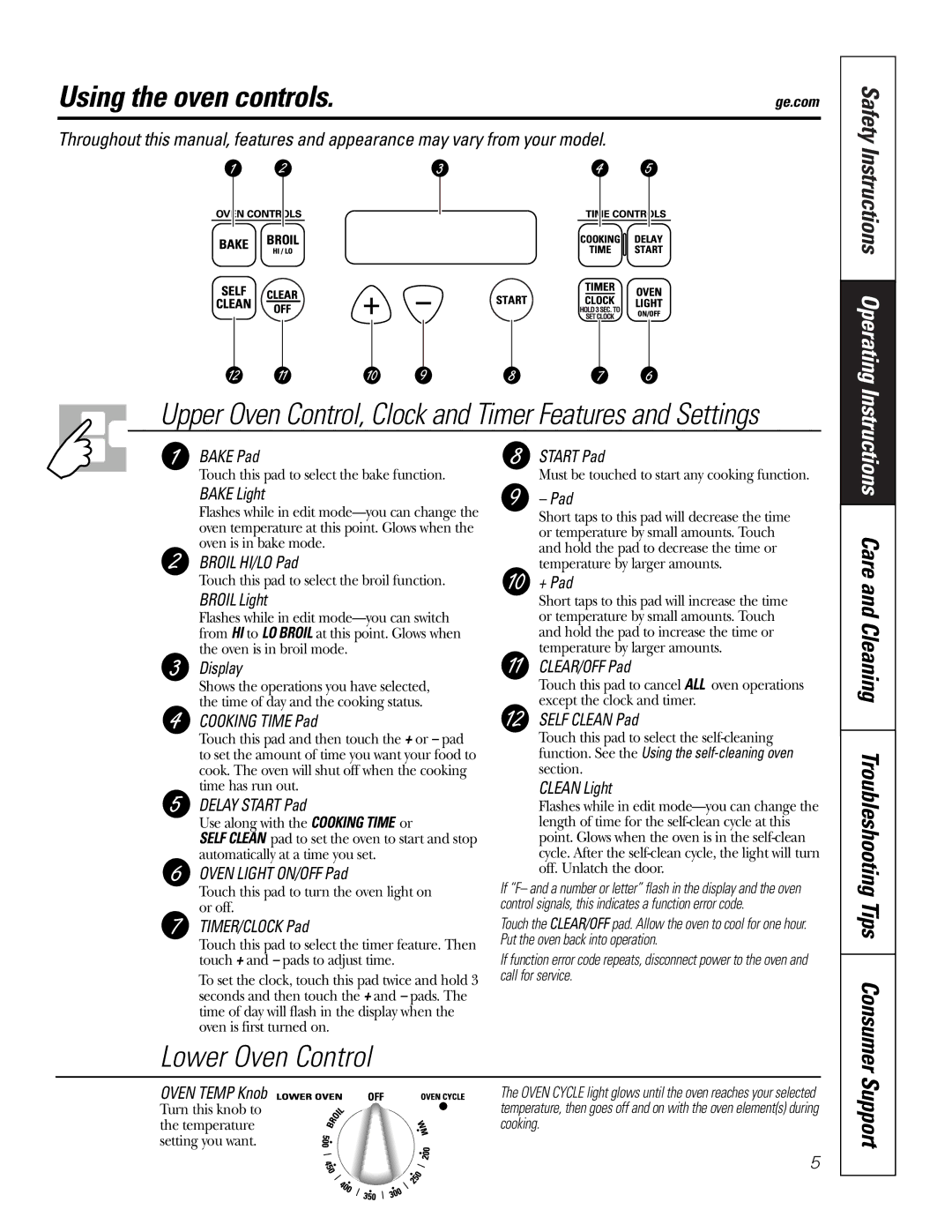 GE JRP28 owner manual Using the oven controls, Support 