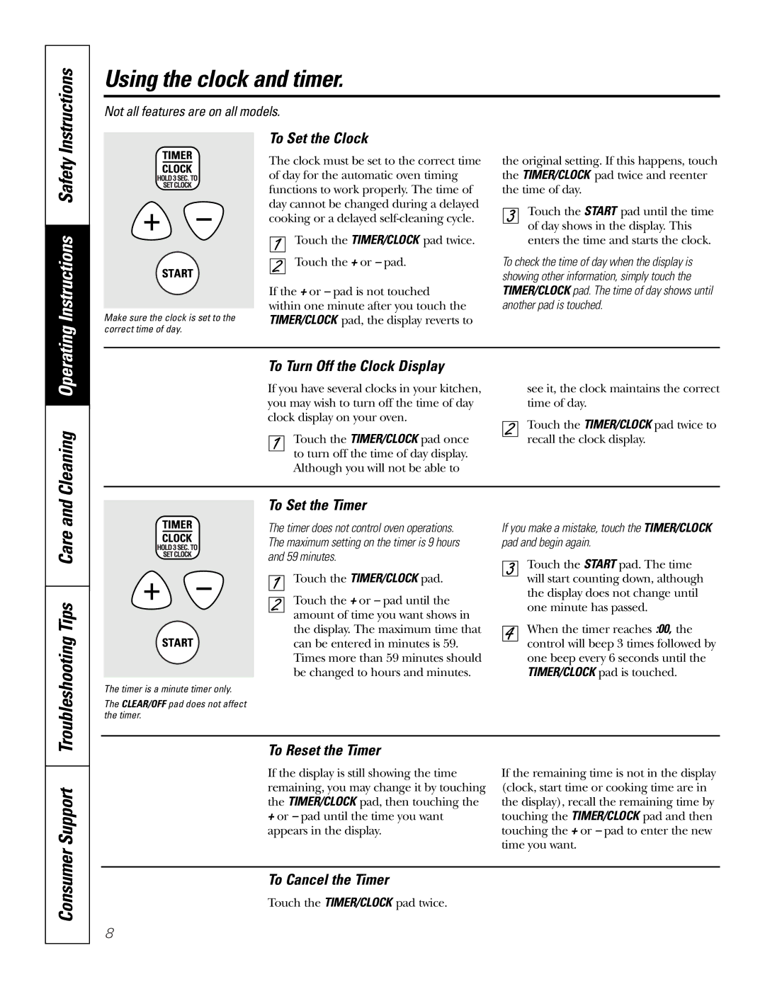 GE JRP28 owner manual Using the clock and timer, Cleaning 