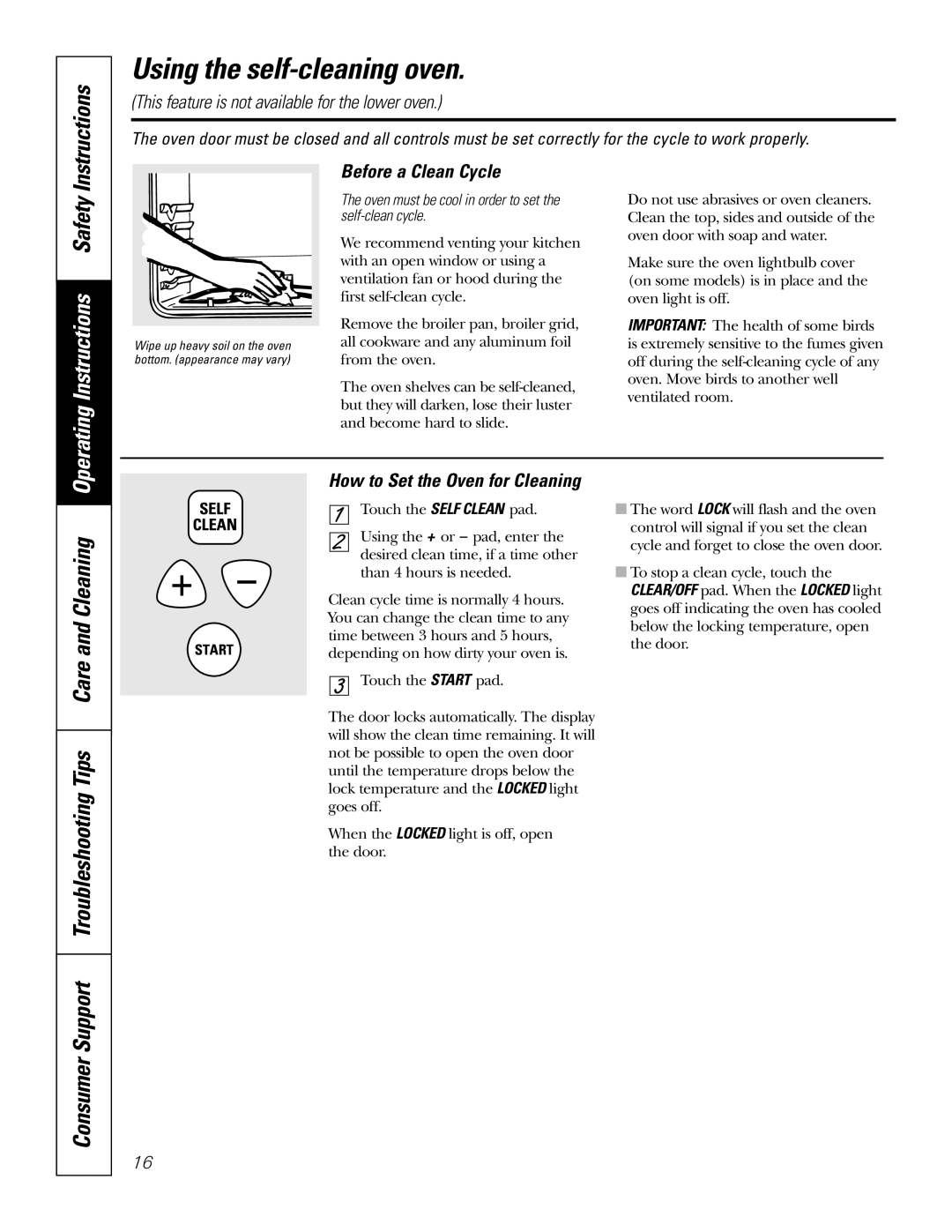 GE JRP28 Using the self-cleaning oven, Operating Instructions Safety, This feature is not available for the lower oven 