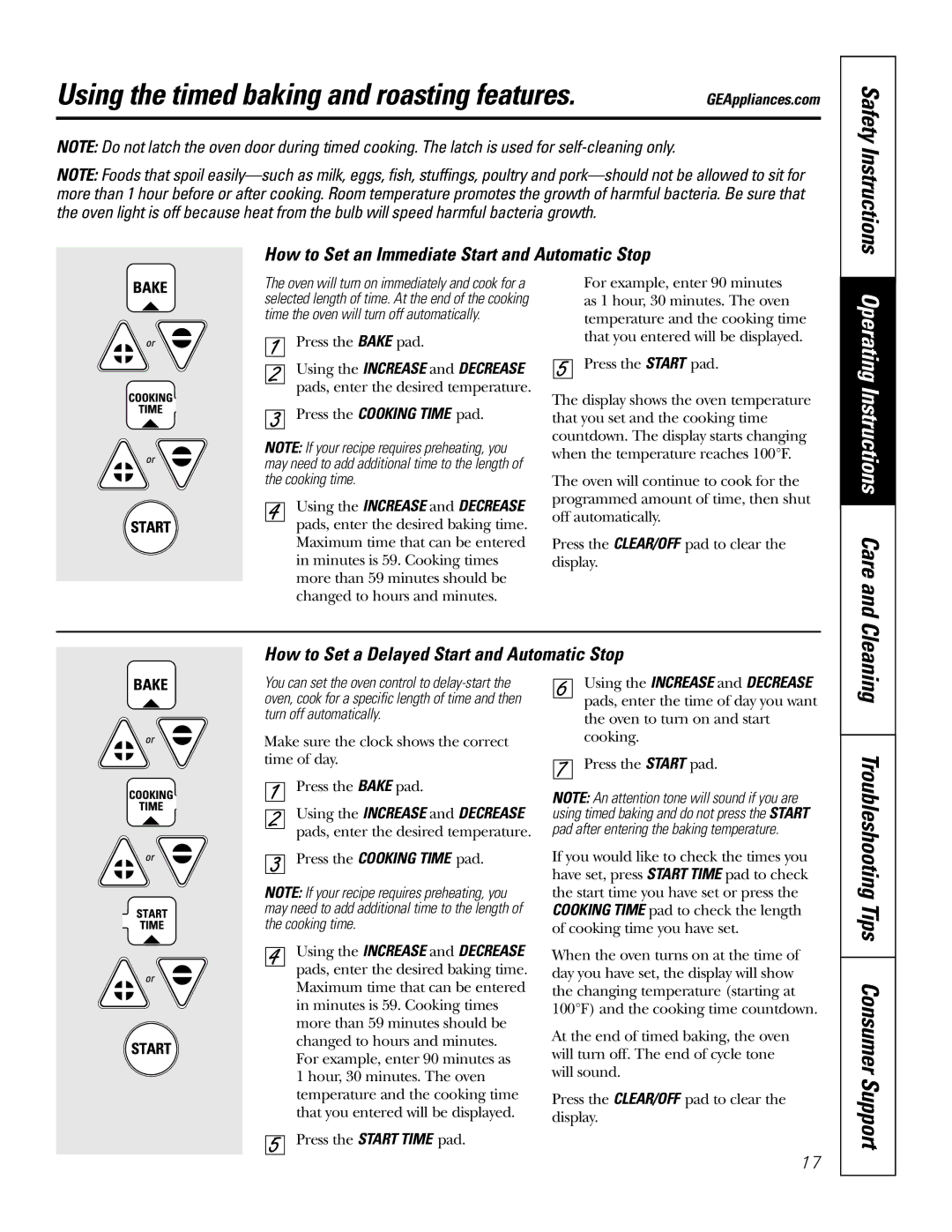 GE JRP80 Using the timed baking and roasting features, Troubleshooting Tips Consumer Support, Safety Instructions 