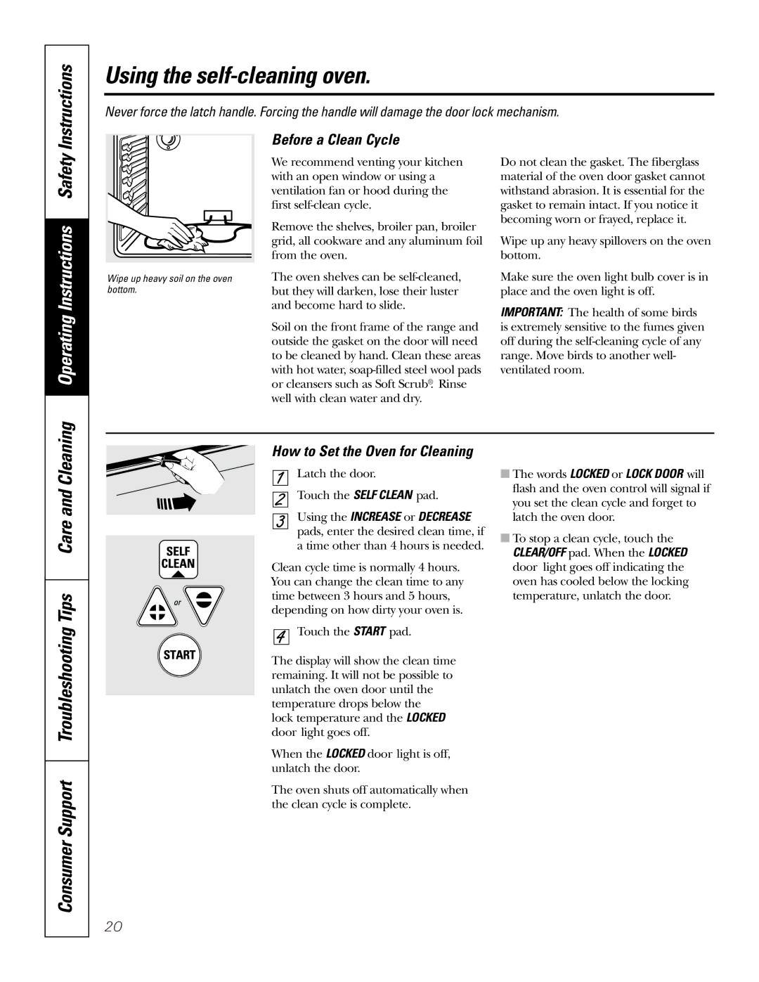 GE JRP80 Using the self-cleaning oven, Consumer Support Troubleshooting Tips Care and Cleaning, Before a Clean Cycle 