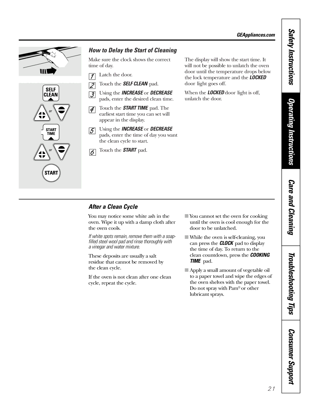 GE JRP80 owner manual How to Delay the Start of Cleaning, After a Clean Cycle 