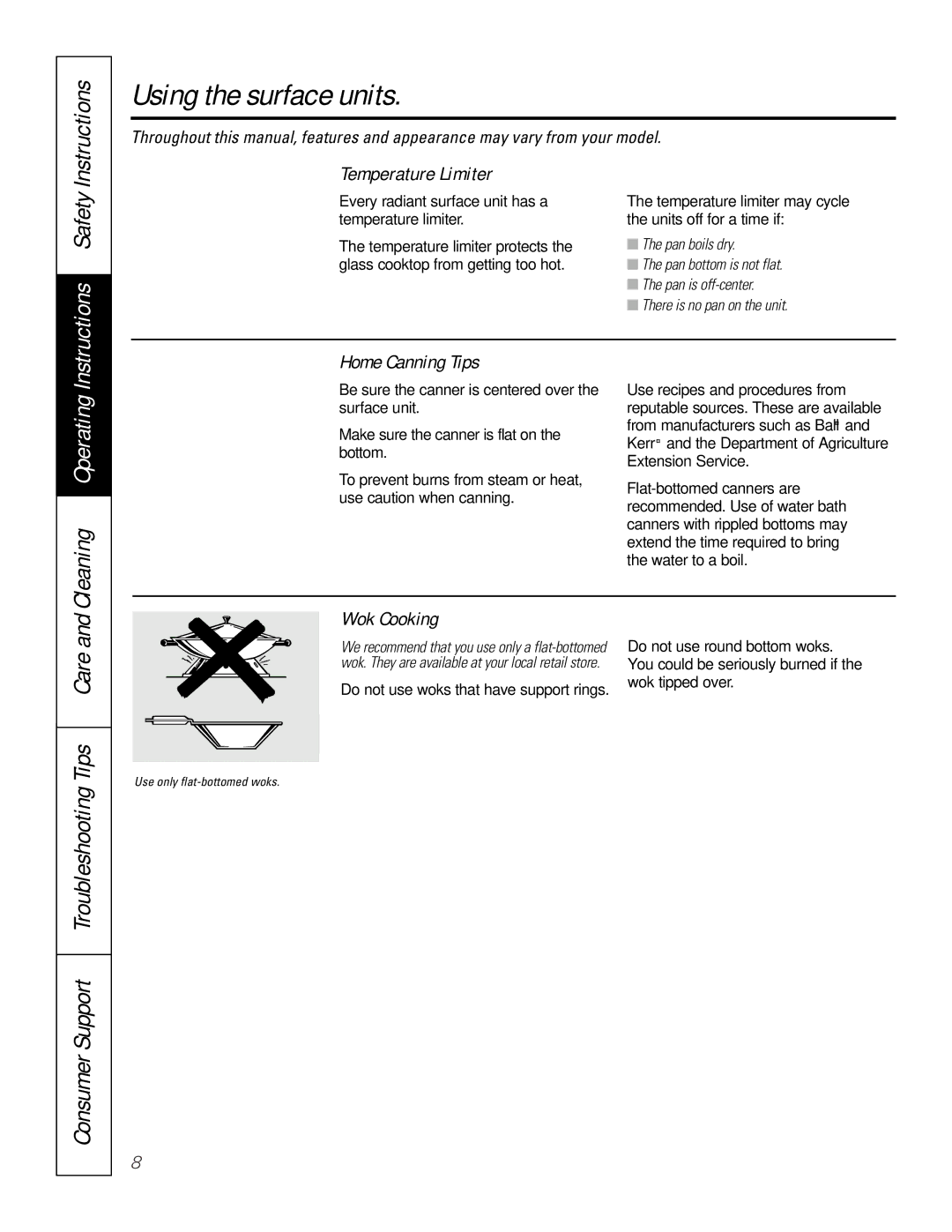 GE JRP80 owner manual Instructions, Cleaning Operating, Consumer Support Troubleshooting Tips Care 