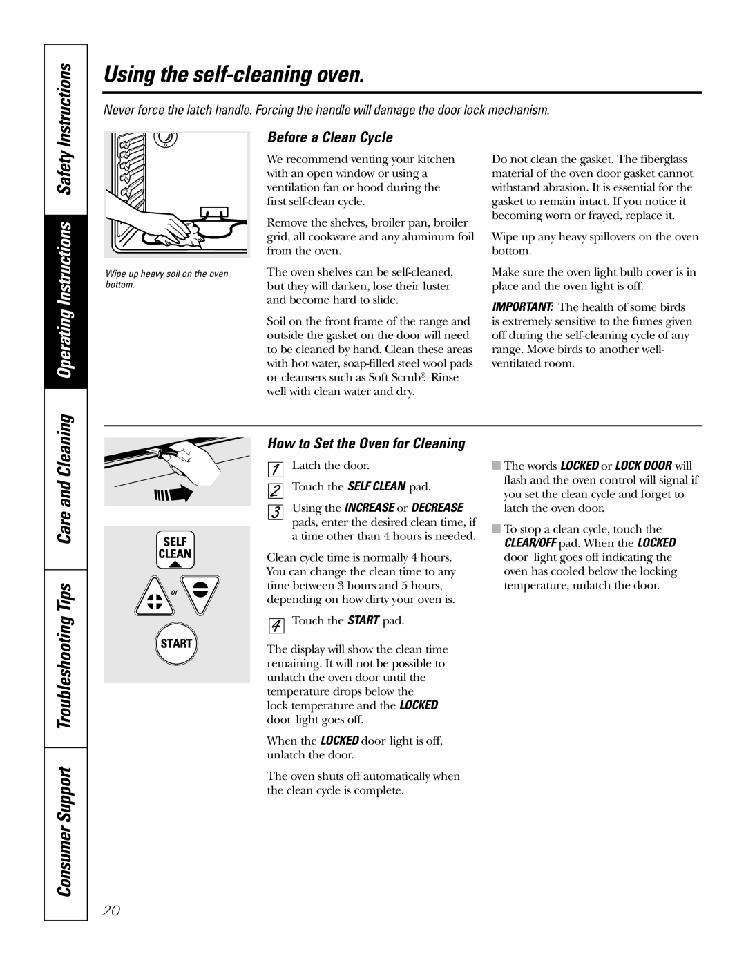 GE JRP80 owner manual Using the self-cleaning oven, Operating Instructions Safety, Before a Clean Cycle 