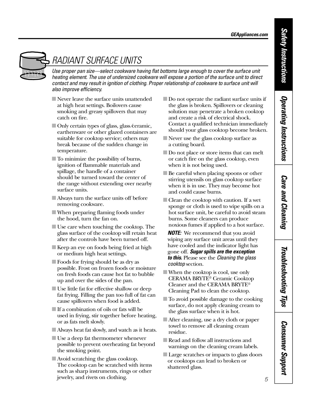 GE JRP80 owner manual Radiant Surface Units, Safety Instructions 