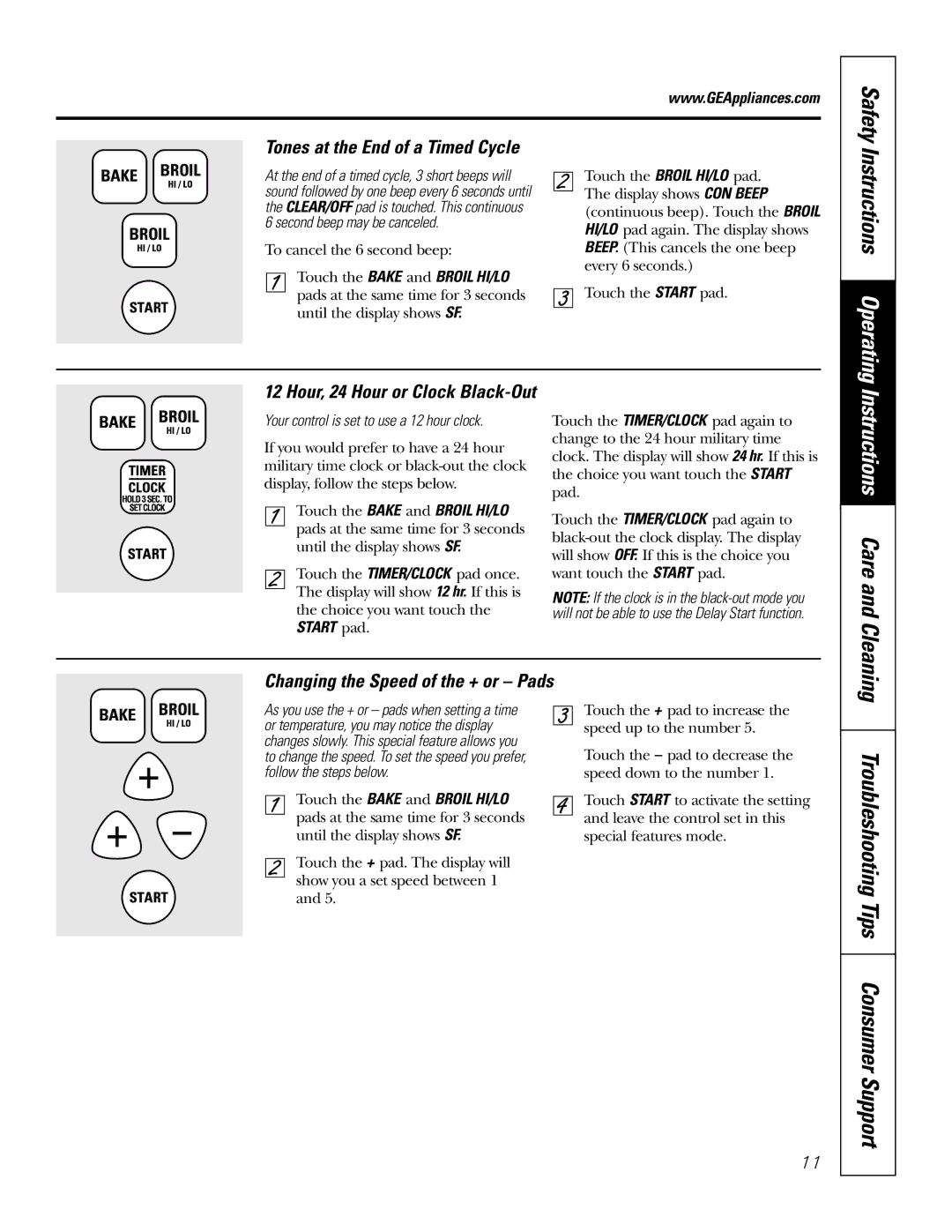 GE JRS0624 owner manual Tones at the End of a Timed Cycle, Changing the Speed of the + or Pads 