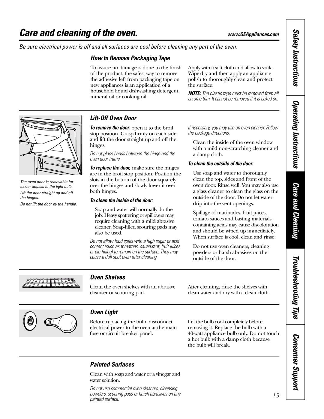 GE JRS0624 owner manual Care and cleaning of the oven 