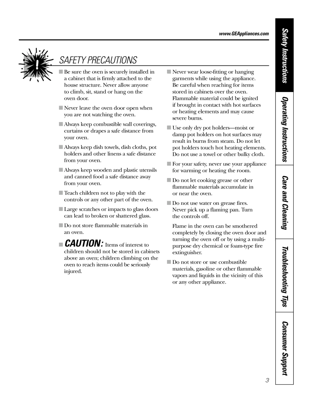 GE JRS0624 owner manual Safety Instructions 