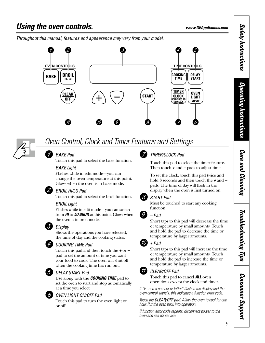 GE JRS0624 owner manual Using the oven controls, Tips, Care and Cleaning Troubleshooting 