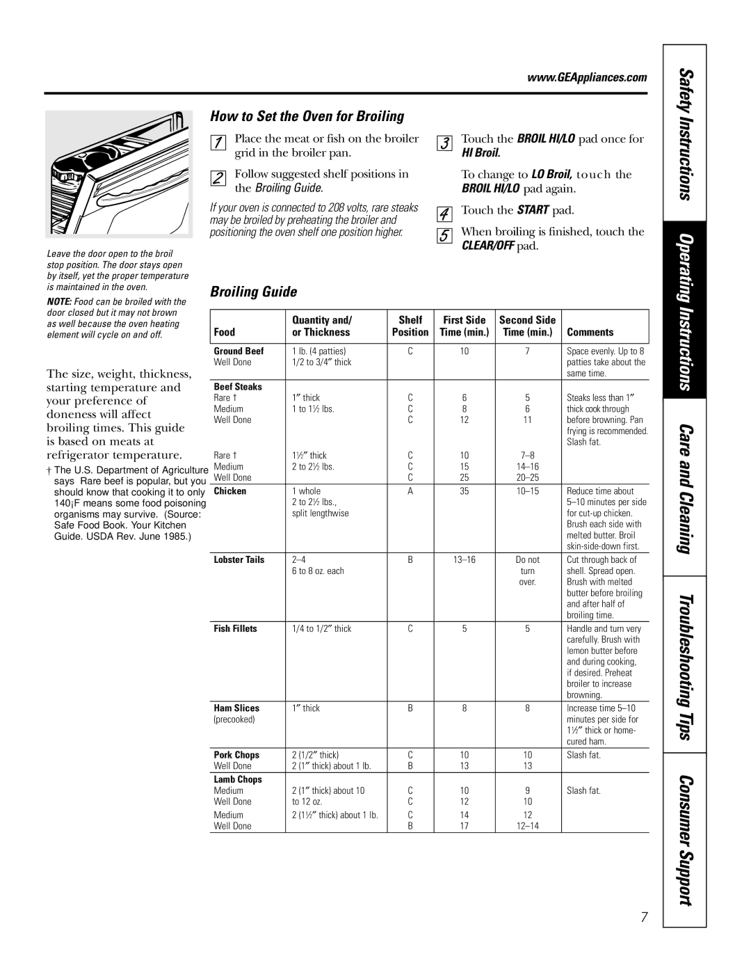 GE JRS0624 owner manual How to Set the Oven for Broiling, Broiling Guide, HI Broil, Broil HI/LO pad again 