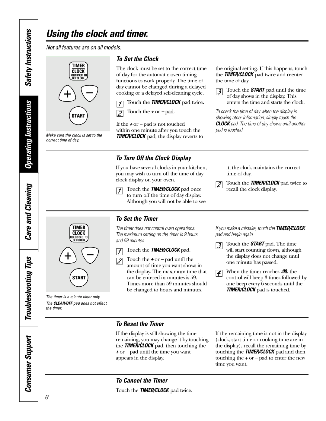 GE JRS0624 owner manual Using the clock and timer, Cleaning 