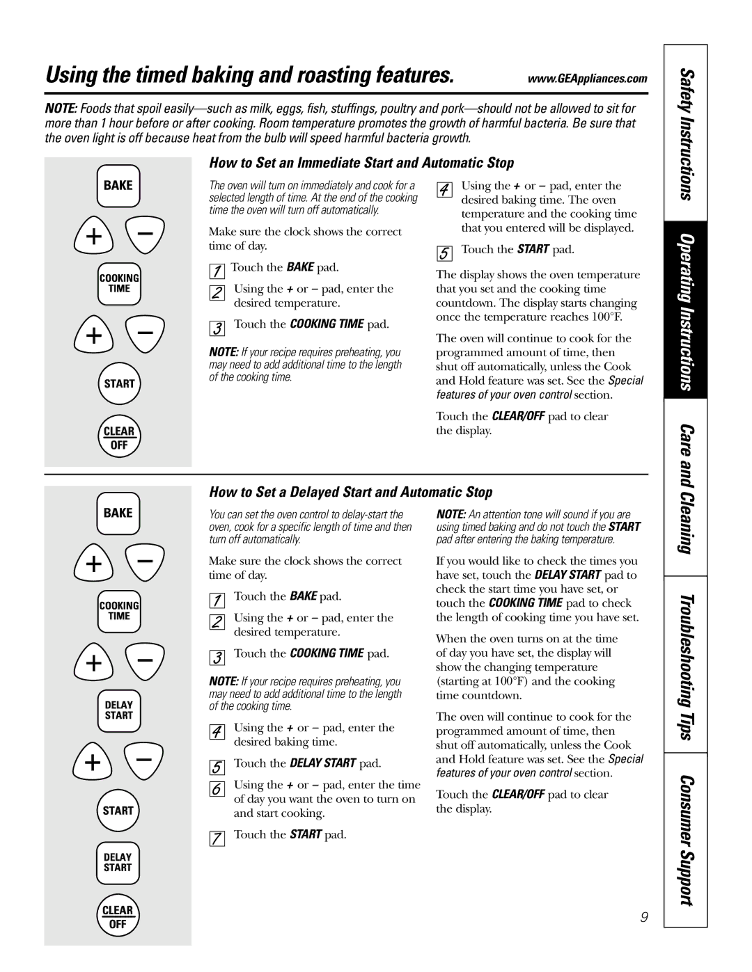 GE JRS0624 owner manual How to Set an Immediate Start and Automatic Stop, How to Set a Delayed Start and Automatic Stop 