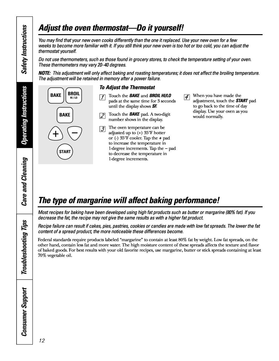 GE JRS0624 Adjust the oven thermostat-Doit yourself, and Cleaning Operating Instructions, To Adjust the Thermostat 