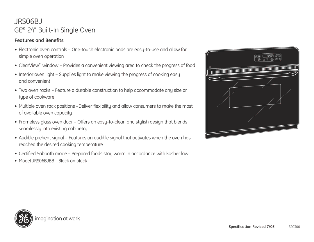 GE installation instructions Features and Benefits, Model JRS06BJBB Black on black 