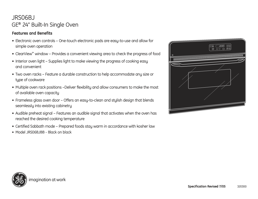 GE installation instructions GE 24 Built-In Single Oven, Features and Benefits, Model JRS06BJBB - Black on black 