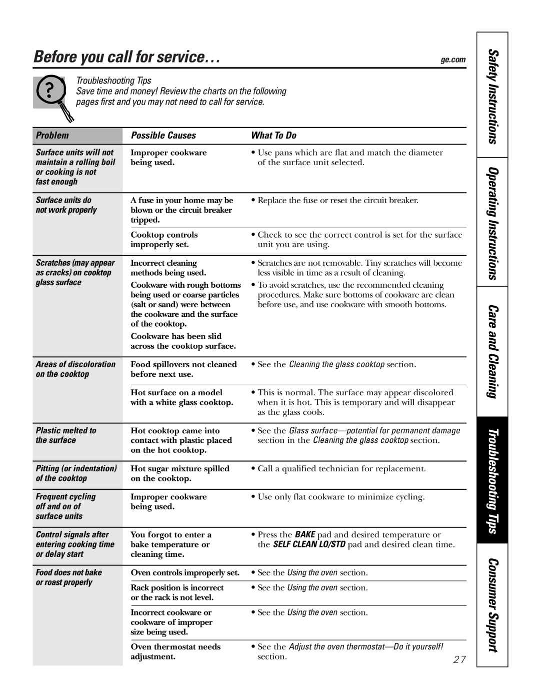 GE JD900, JS900 owner manual Before you call for service… 