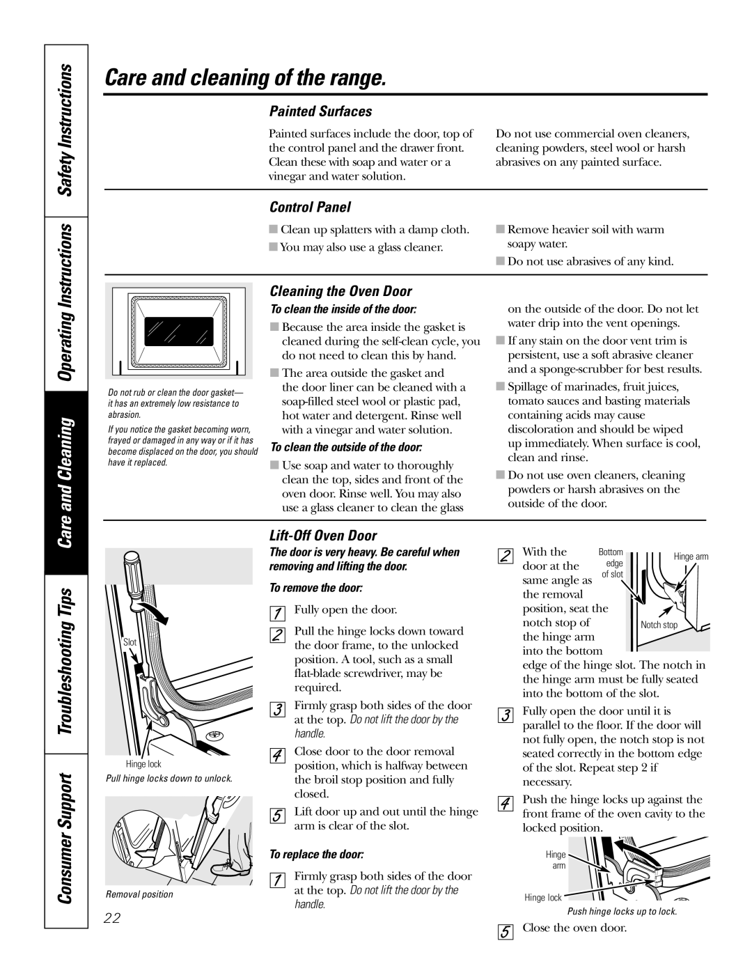 GE JS900 Instructions Safety Instructions, and Cleaning Operating, Consumer Support Troubleshooting Tips Care, handle 
