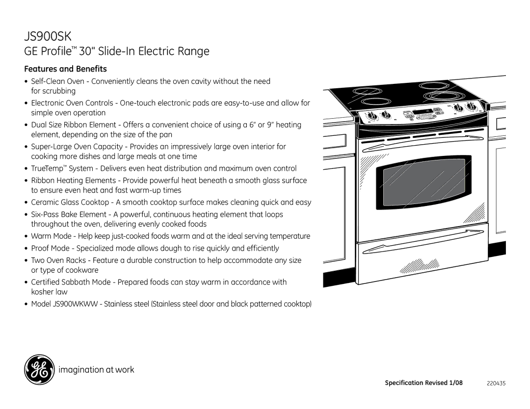 GE JS900SK dimensions Features and Benefits 