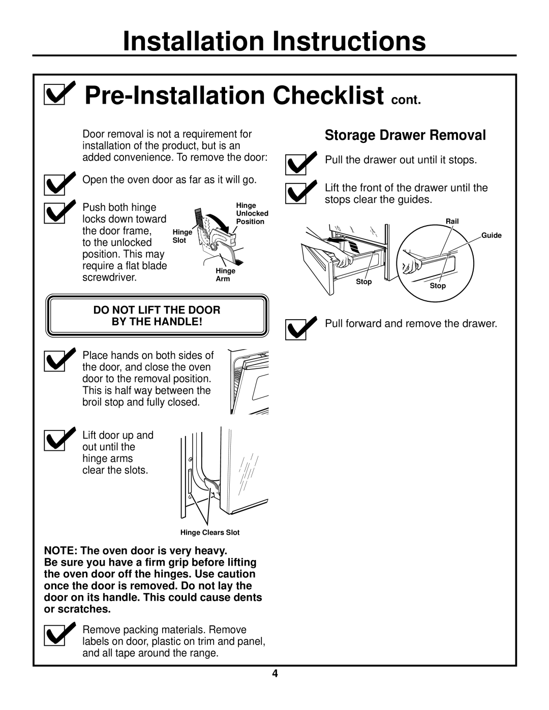 GE JS905 installation instructions Storage Drawer Removal 