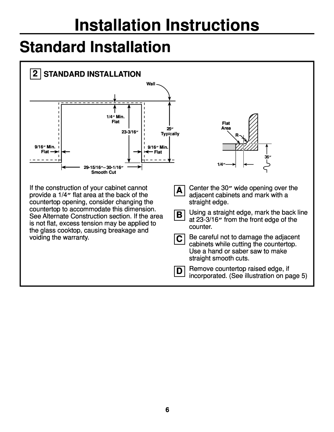 GE JS905 installation instructions Standard Installation, A B C D, Installation Instructions 