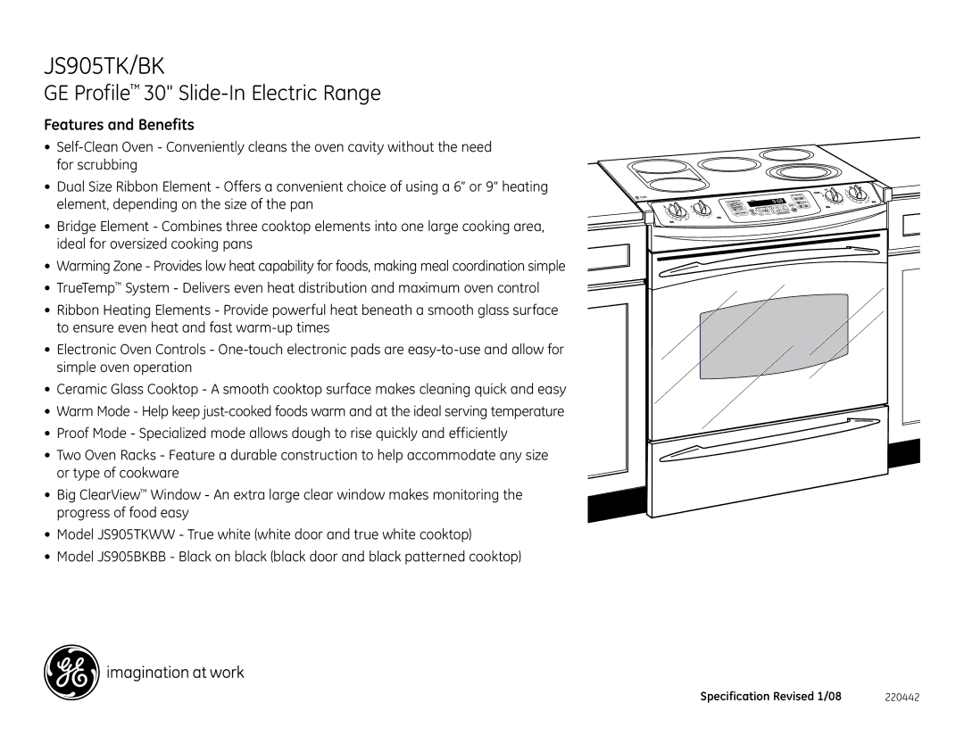 GE JS905TKWW dimensions Features and Benefits 