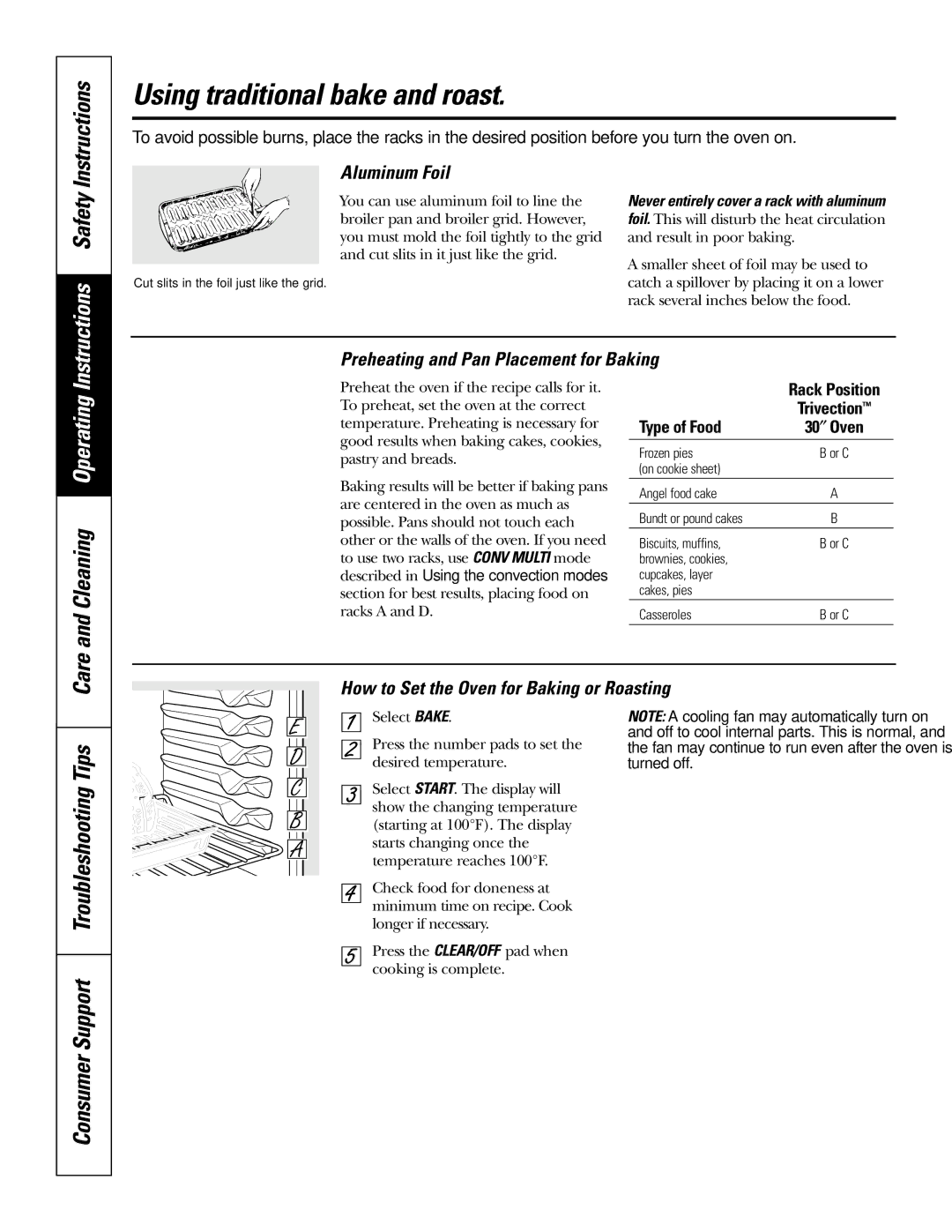 GE JS998 owner manual Using traditional bake and roast, Troubleshooting Tips, Aluminum Foil 