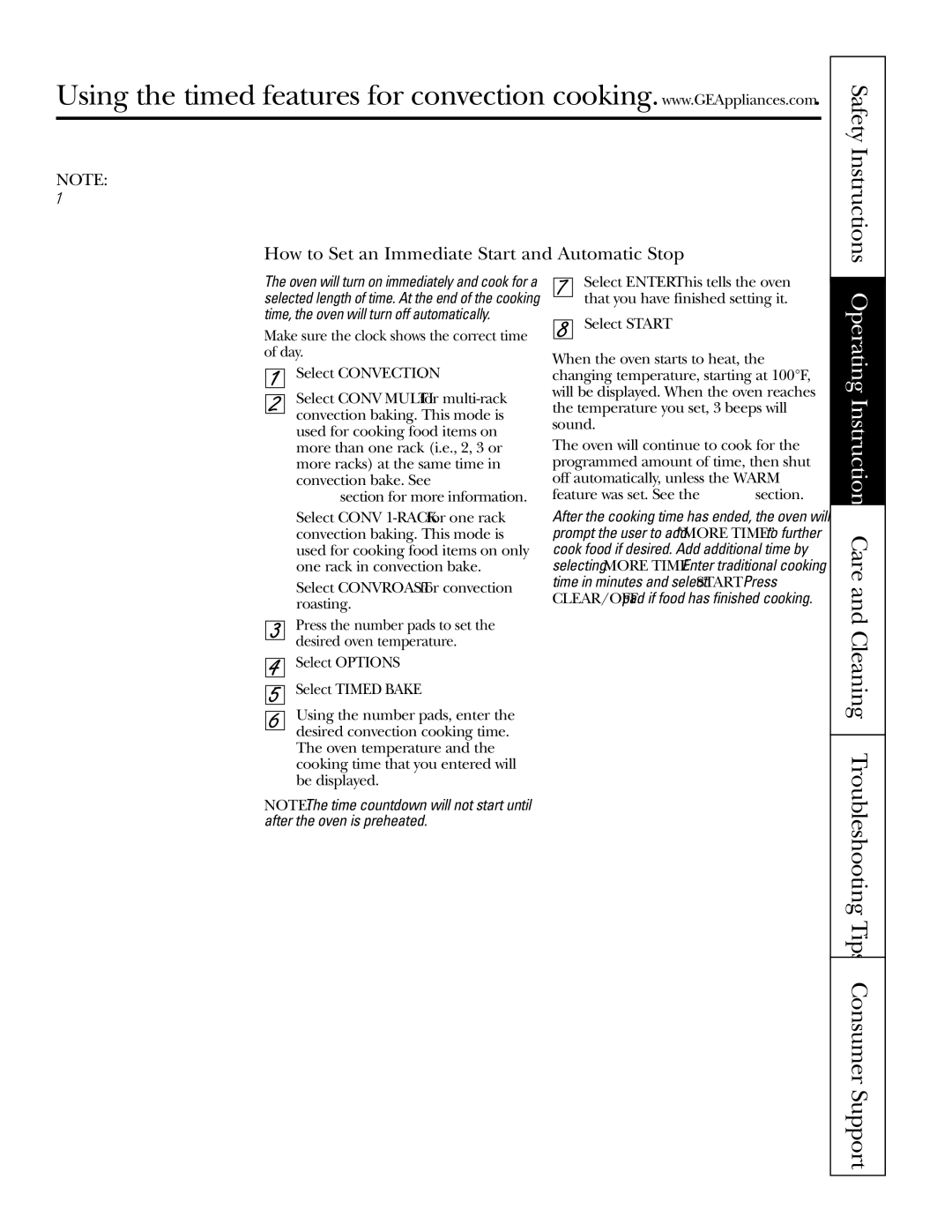 GE JS998 owner manual Safety Instructions, Operating Instructions Care and Cleaning 