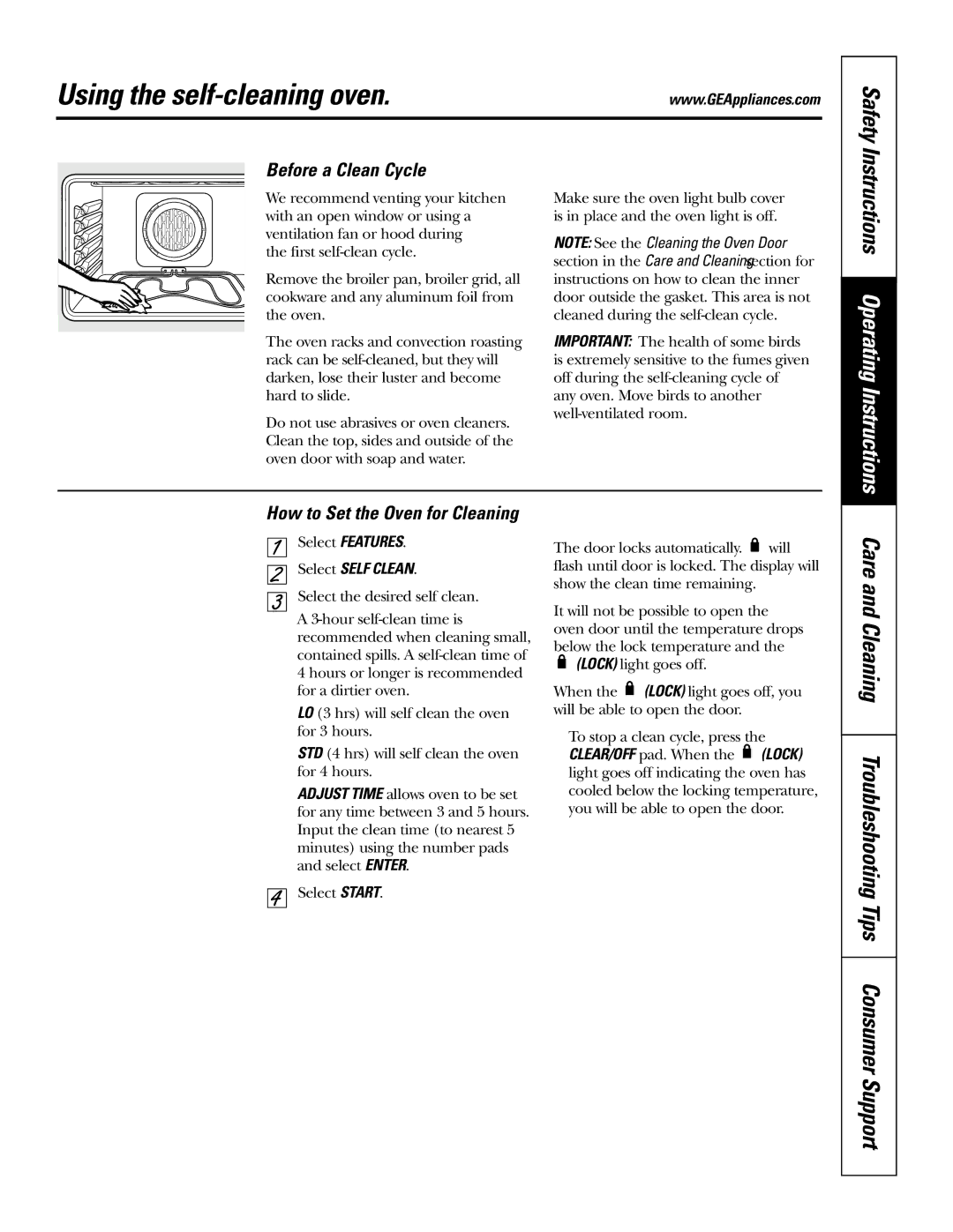 GE JS998 Using the self-cleaning oven, Before a Clean Cycle, How to Set the Oven for Cleaning, Select Self Clean 