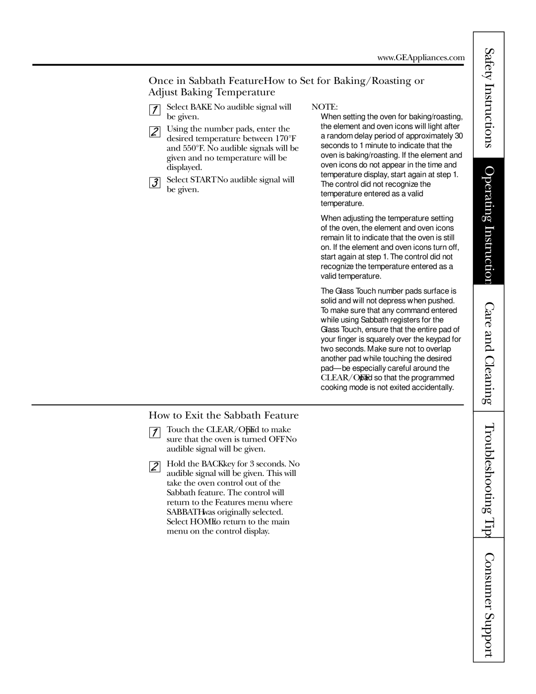 GE JS998 owner manual Safety, How to Exit the Sabbath Feature 