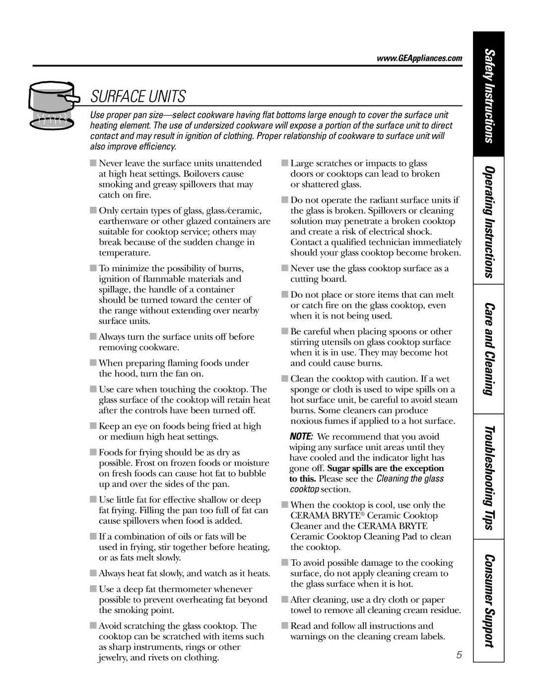 GE JS998 owner manual Surface Units, Safety Instructions 