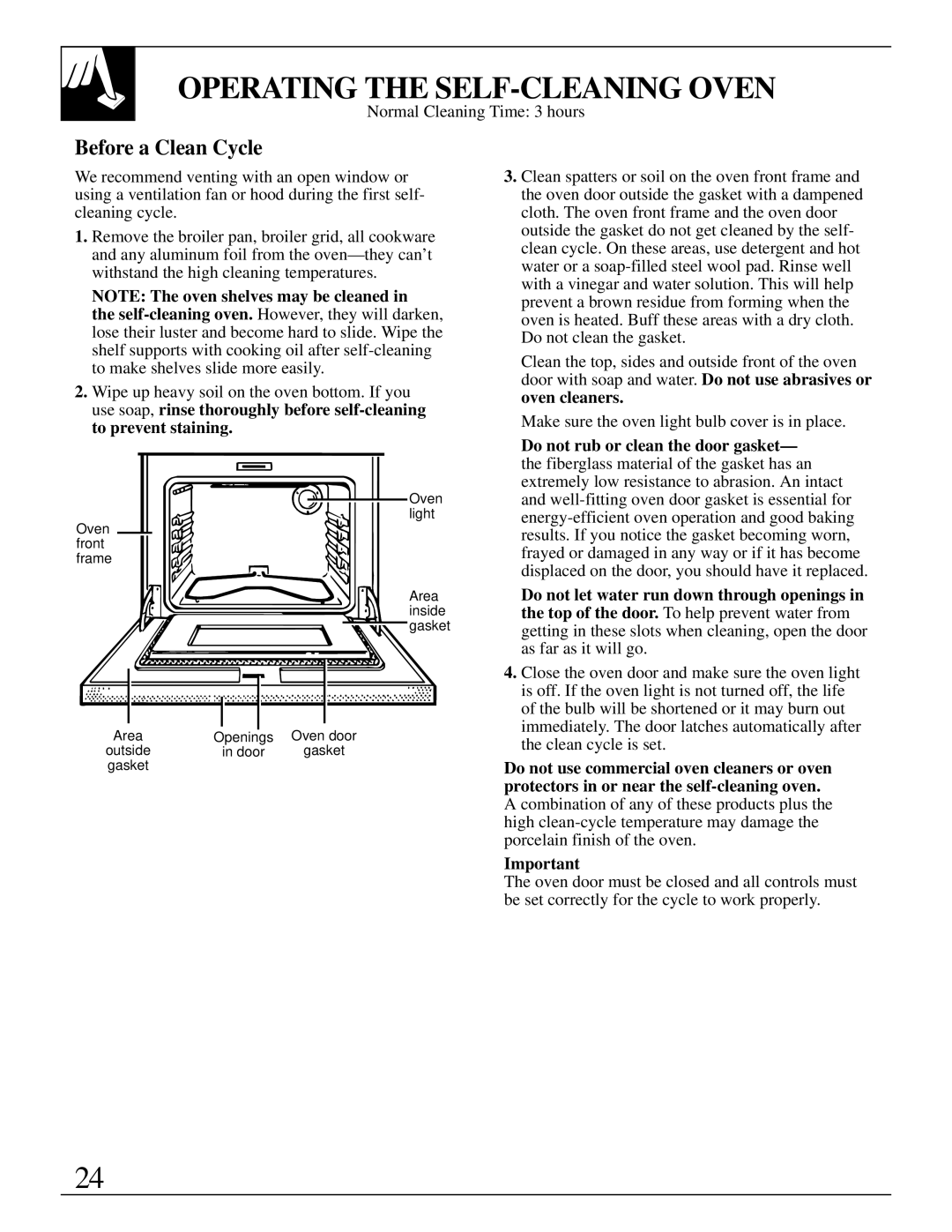 GE JSP34, JSP26, JSP31, JSP28 manual Operating the SELF-CLEANING Oven, Before a Clean Cycle 