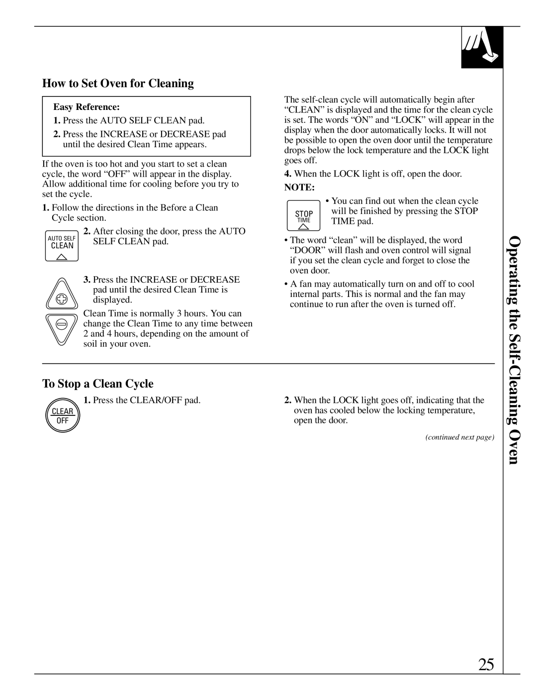 GE JSP26, JSP34, JSP31, JSP28 manual Operating the Self, Cleaning Oven, How to Set Oven for Cleaning, To Stop a Clean Cycle 