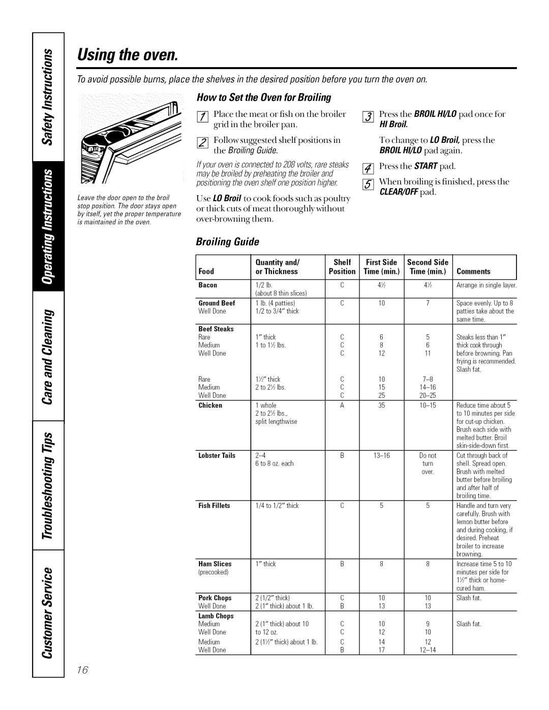 GE JSP26, JSP34, JSP40 manual How to Set the Oven for Broiling, Broiling Guide, HIBroil, BROILHI/LOpad again 