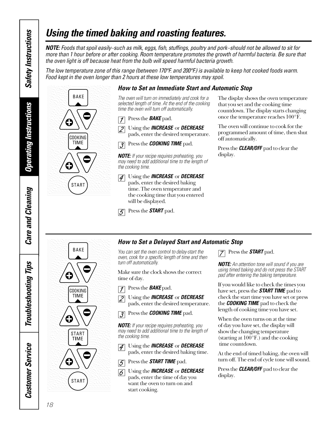 GE JSP34, JSP26, JSP40 manual Using the timed baking and masting features, How to Set an Immediate Start and Automatic Stop 