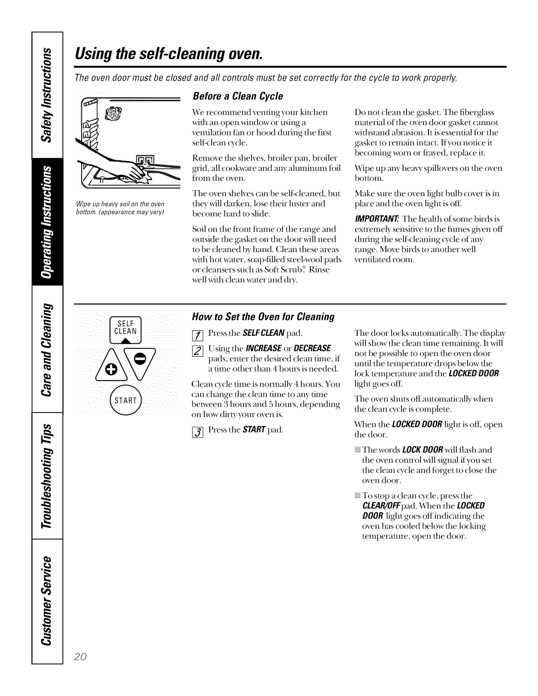 GE JSP40, JSP34, JSP26 manual Using the self-cleaning oven, Before a Clean Cycle, How to Set the Oven for Cleaning 