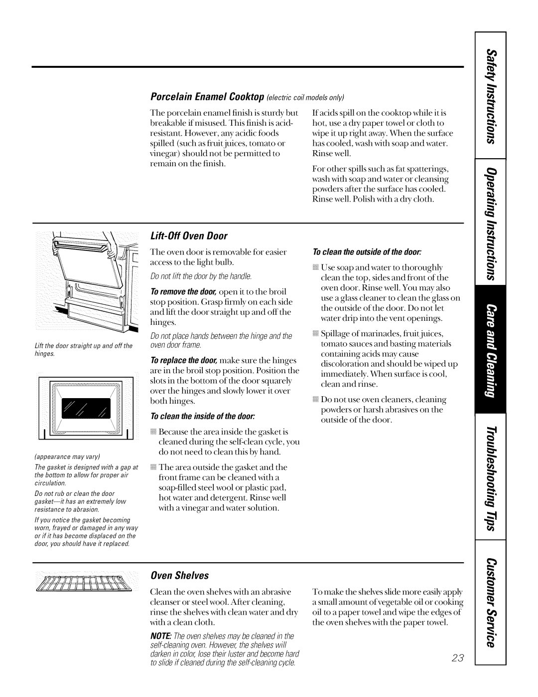 GE JSP40, JSP34 manual Lift-Off Oven Door, Donotlift thedoorby thehandle, Donotp/acehandsbetweenthehingeandthe Ovendoorframe 