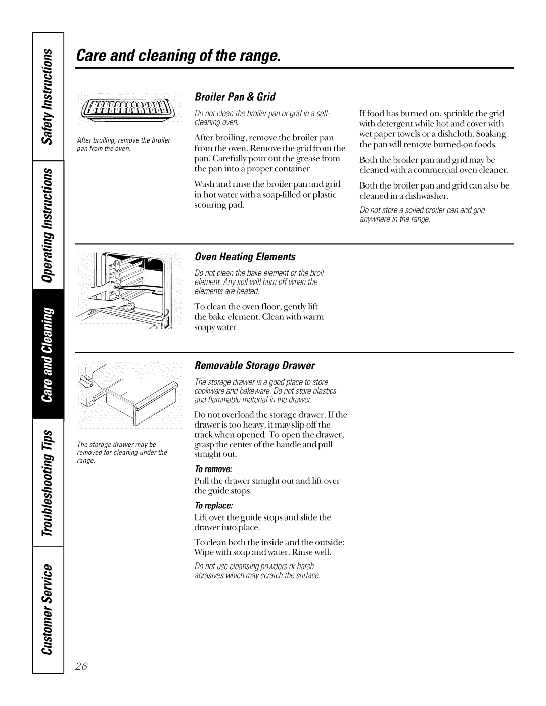 GE JSP40, JSP34, JSP26 manual Broiler Pan & Grid, Oven Heating Elements, Removable Storage Drawer, Toreplace 