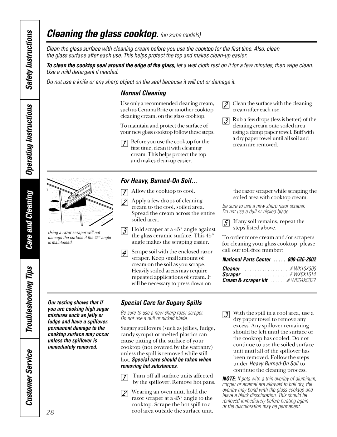 GE JSP26, JSP34, JSP40 manual Cleaning the glass cooktop.o,somemodels, Normal Cleaning, For Heavy, Burned-On Soil 
