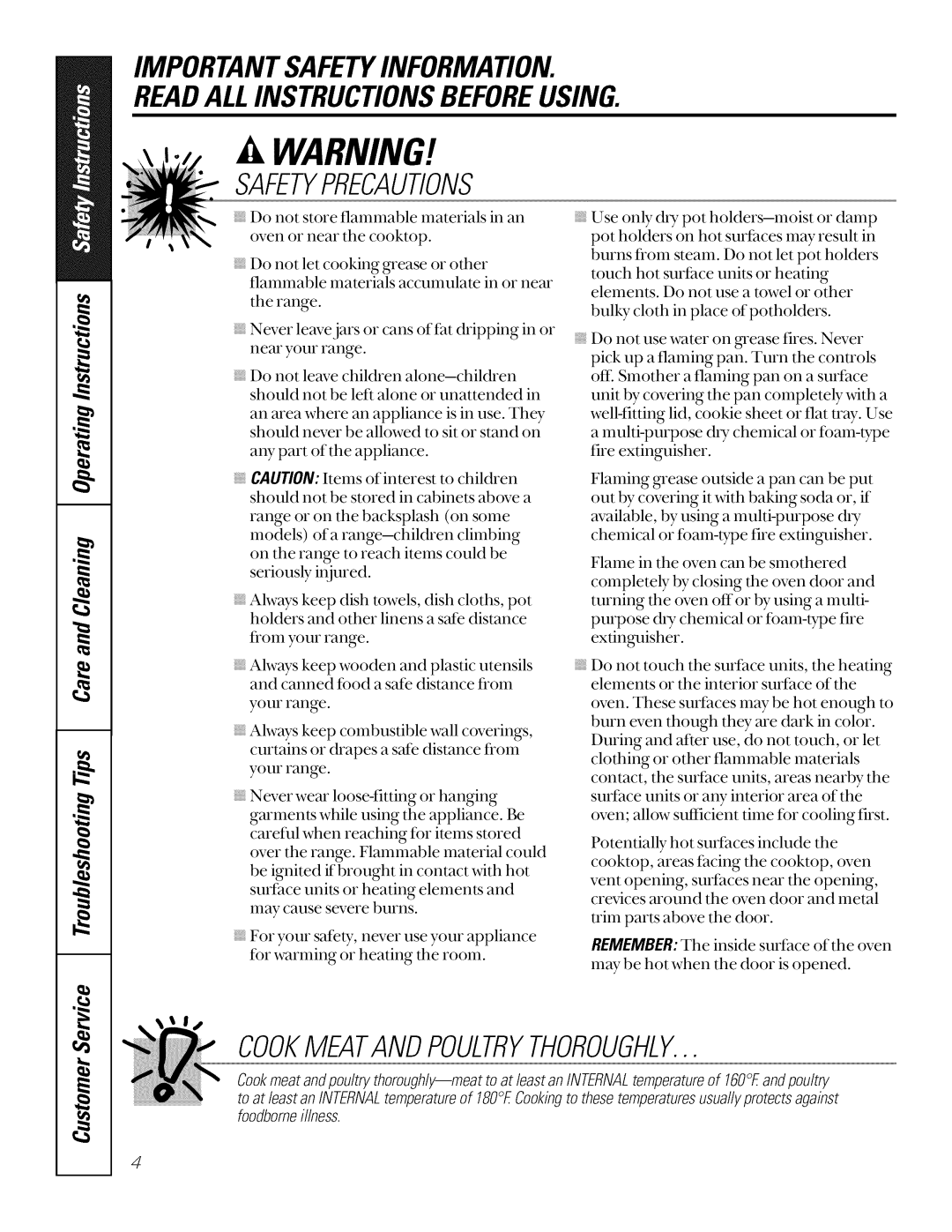 GE JSP26, JSP34, JSP40 manual Safetyprecautions 